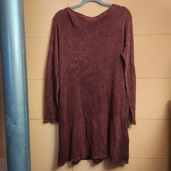 Able maroon longsleeve mini dress size large womens boho thermal waffle - Picture 6 of 6
